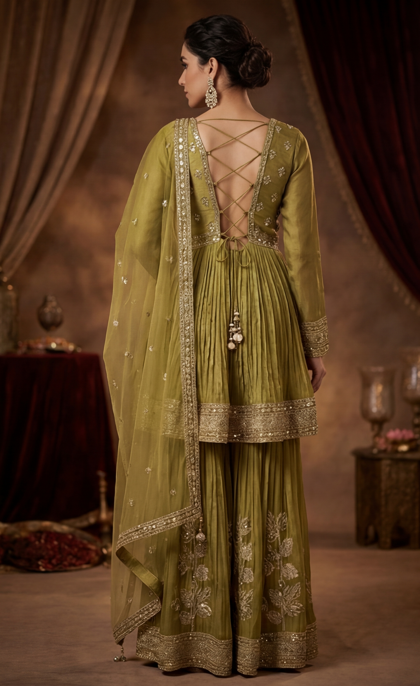 Olive Peplum Gharara