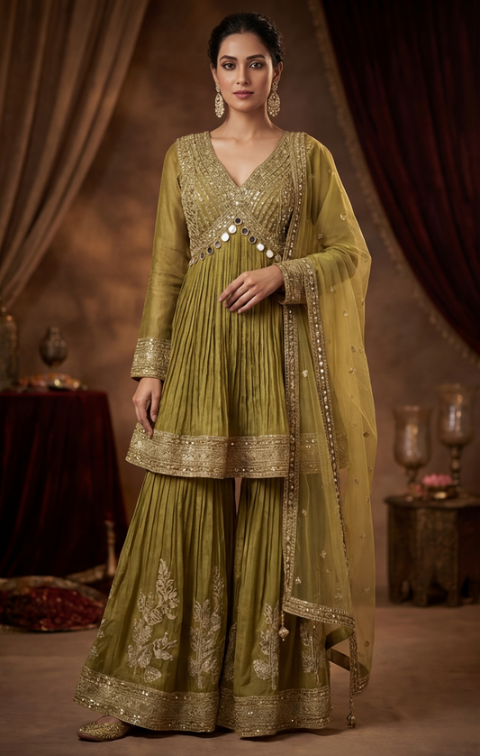 Olive Peplum Gharara