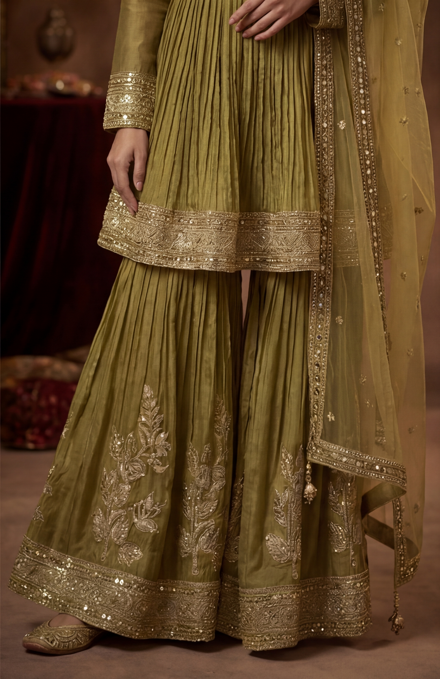 Olive Peplum Gharara